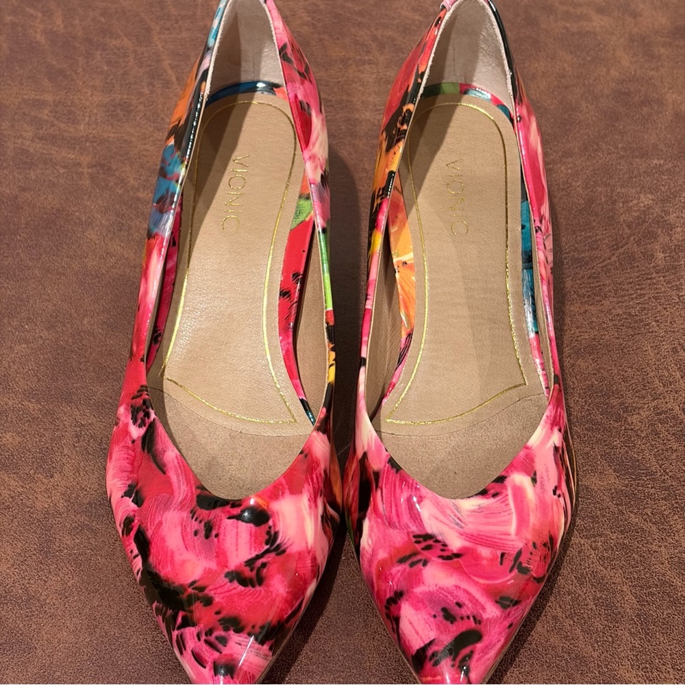 Vionic Josie Floral Kitten Heels 8.5 Pink Spring Statement Pumps Easter Spring - Picture 6 of 10